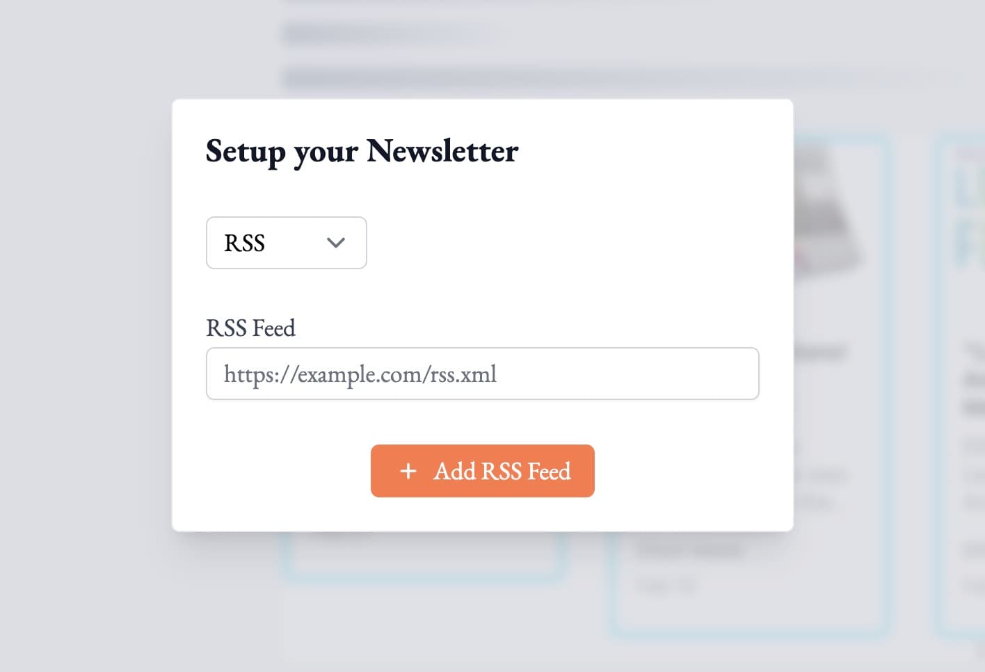 screenshot of add newsletter modal