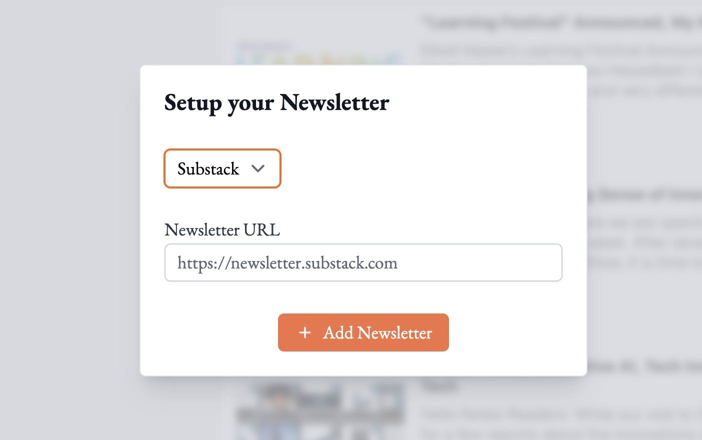 screenshot of add newsletter page
