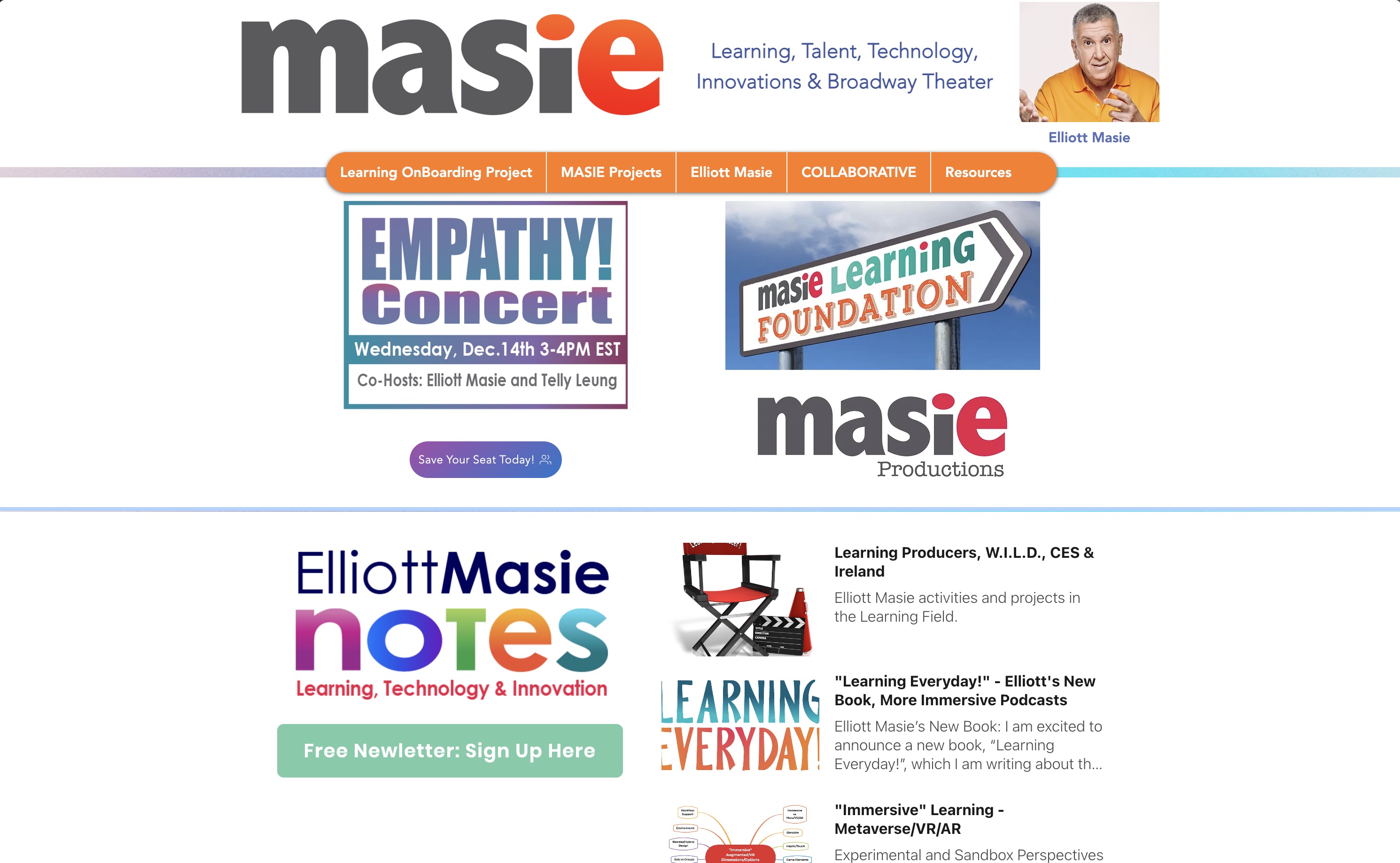 Screenshot for Masie Productions newsletter
