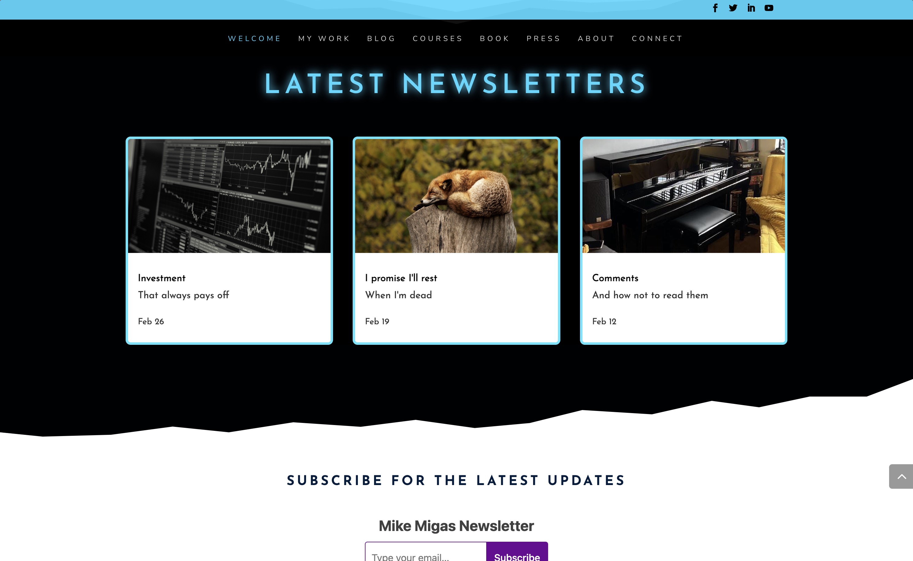 Screenshot for Mike Migas Production newsletter